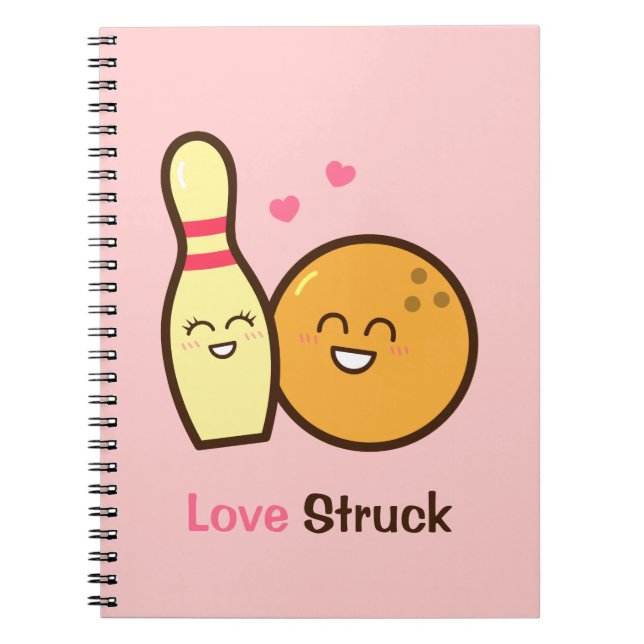 Cute Amusing Bowling Ball and Pin Love Struck Notebook (Front)