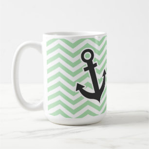 Cute Anchor on Retro Celadon Chevron; zig zag Coffee Mug