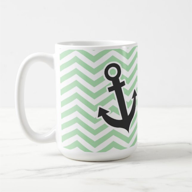 Cute Anchor on Retro Celadon Chevron; zig zag Coffee Mug (Left)