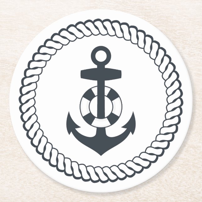 Cute Anchor Round Paper Coaster (Front)