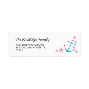 Cute Anchor & Starfish Nautical Return Address Label
