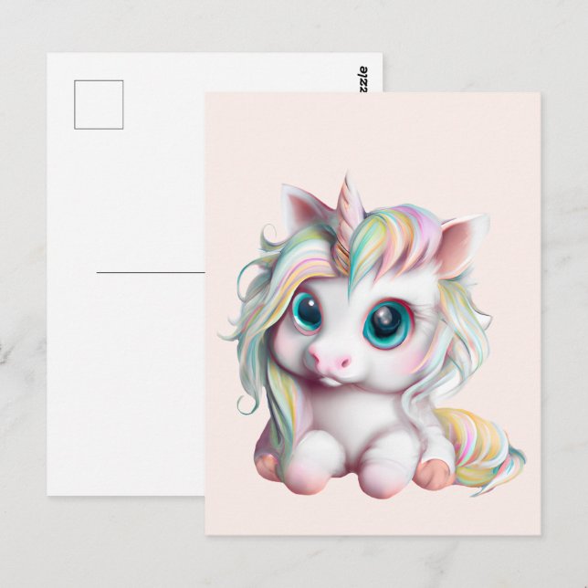 Cute and Adorable Baby Unicorn Postcard (Front/Back)