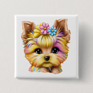 Cute and Adorable Baby Yorkie 15 Cm Square Badge