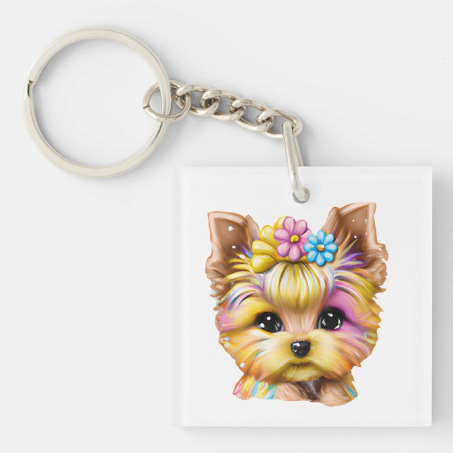 Cute and Adorable Baby Yorkie Key Ring (Front)