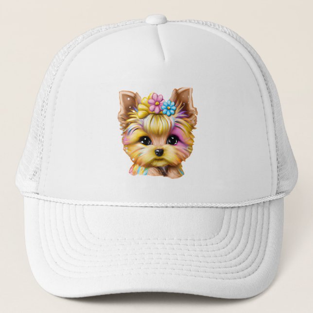Cute and Adorable Baby Yorkie Trucker Hat (Front)
