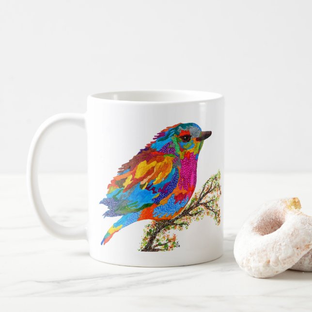 Cute and Adorable Bird on a Branch Mug (With Donut)