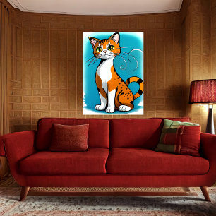 Cute and adorable black white orange cat   AI Art Poster