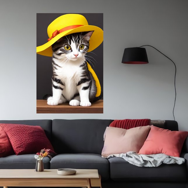 Cute and adorable cat in yellow hat | AI Art Poster (Creator Uploaded)