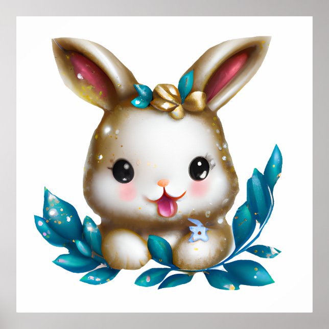 Cute and Adorable Kawaii Baby Bunny Poster (Front)