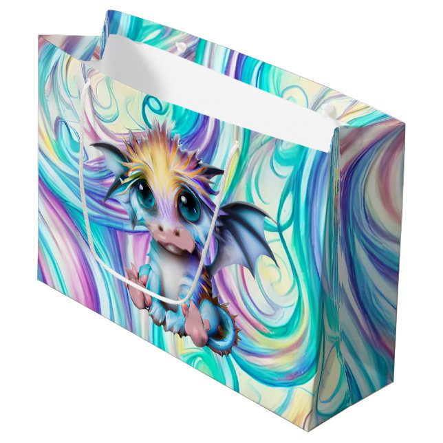 Cute and Adorable Kawaii Baby Dragon Large Gift Bag (Front Angled)
