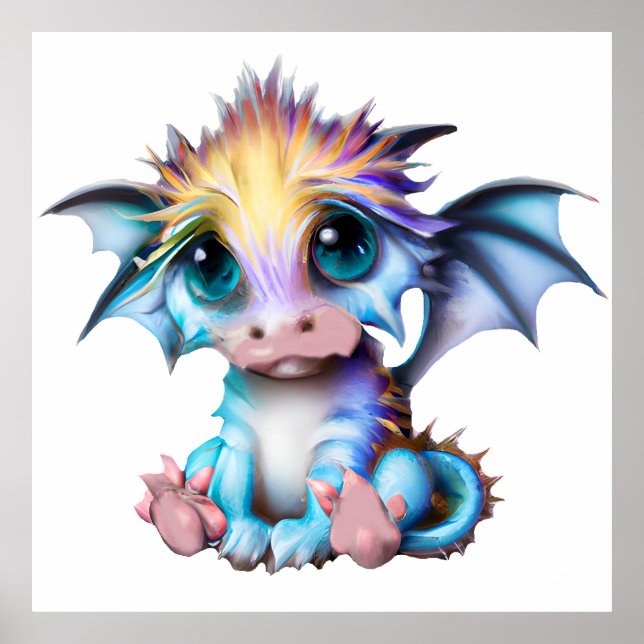 Cute and Adorable Kawaii Baby Dragon Poster (Front)
