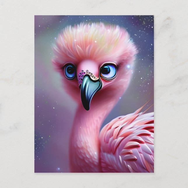 Cute and Adorable Kawaii Baby Flamingo  Postcard (Front)