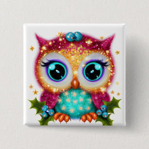 Cute and Adorable Kawaii Baby Owl 15 Cm Square Badge
