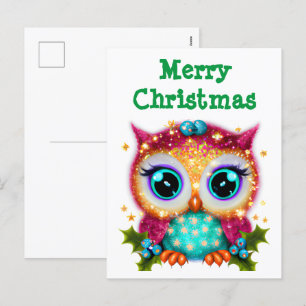Cute and Adorable Kawaii Baby Owl Holiday Postcard
