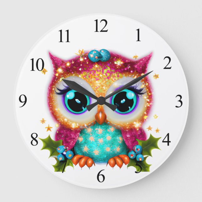 Cute and Adorable Kawaii Baby Owl  Large Clock (Front)