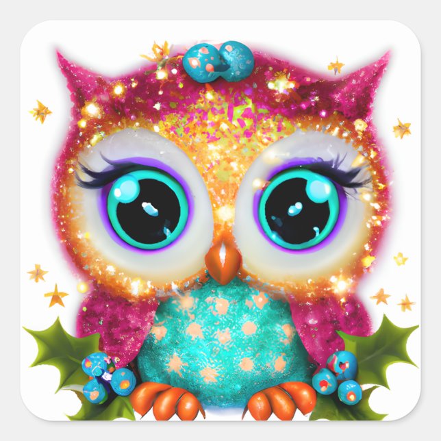 Cute and Adorable Kawaii Baby Owl  Square Sticker (Front)
