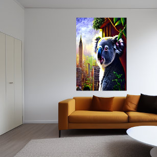 Cute and adorable Koala in the city   AI Art  Poster