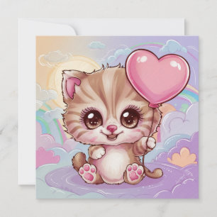 Cute and Adorable Pink Baby Birthday Kitten Holiday Card