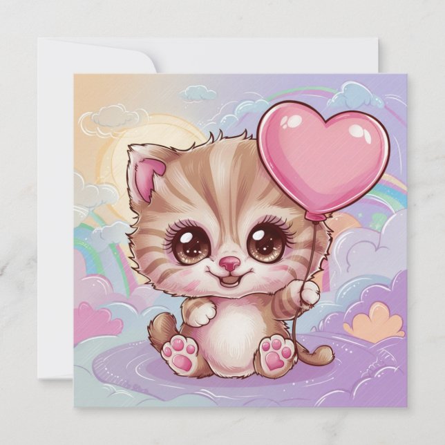Cute and Adorable Pink Baby Birthday Kitten Holiday Card (Front)