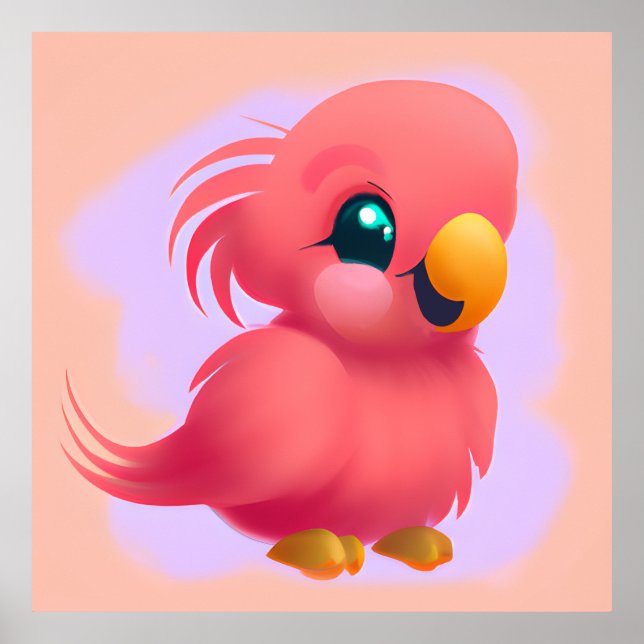 Cute and Adorable Pink Baby Parrot Poster (Front)