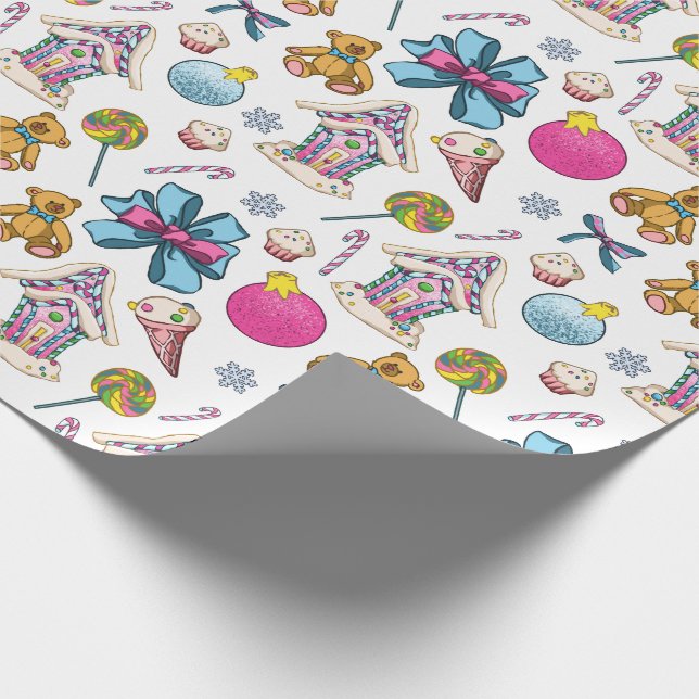 Cute And Adorable Pink Christmas Pattern Wrapping Paper (Corner)