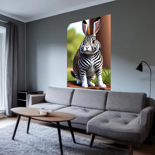 Cute and adorable Rabbit Zebra hybrid   AI Art Poster