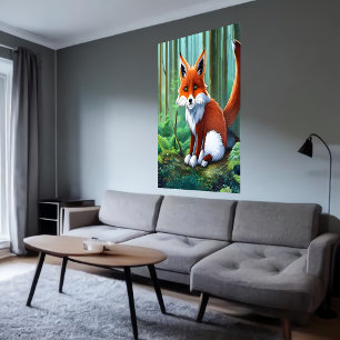 Cute and adorable red fox AI Art Poster