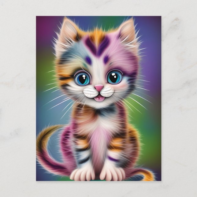 Cute and Adorable Smiling Striped Kitten  Postcard (Front)
