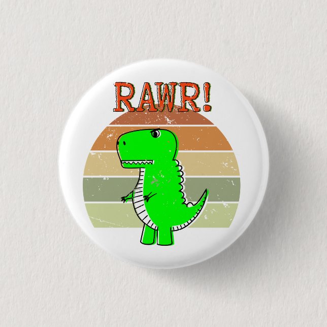 Cute And Angry Cartoon T-Rex Dinosaur Sunset  3 Cm Round Badge (Front)