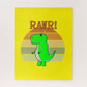 Cute And Angry Cartoon T-Rex Dinosaur Sunset Jigsaw Puzzle