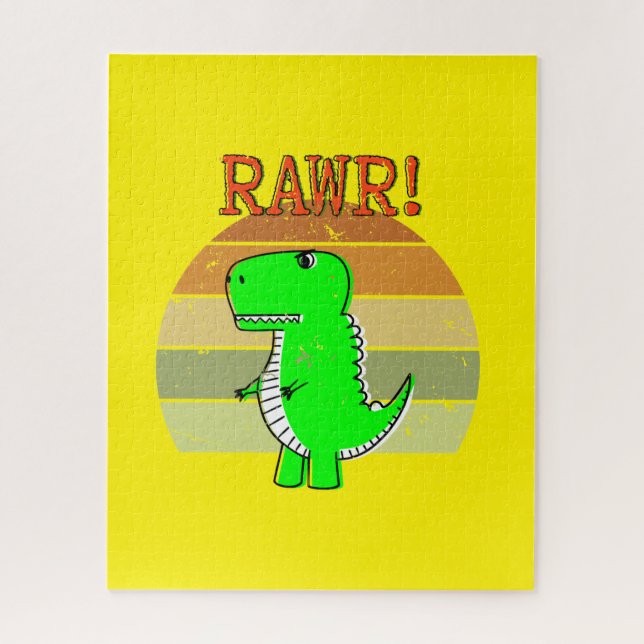 Cute And Angry Cartoon T-Rex Dinosaur Sunset Jigsaw Puzzle (Vertical)