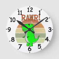 Cute And Angry Cartoon T-Rex Dinosaur Sunset