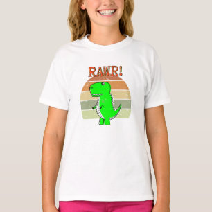 Cute And Angry Cartoon T-Rex Dinosaur Sunset T-Shirt