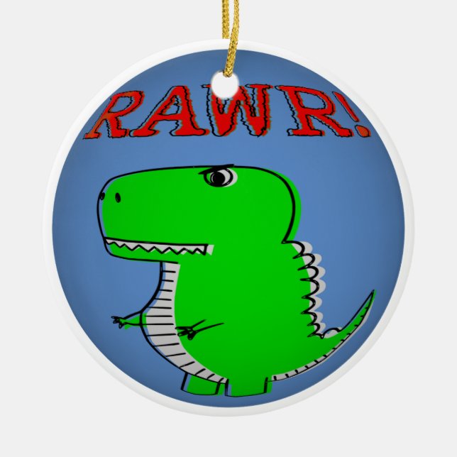 Cute and Angry Cartoon T-Rex RAWR Ceramic Ornament (Front)