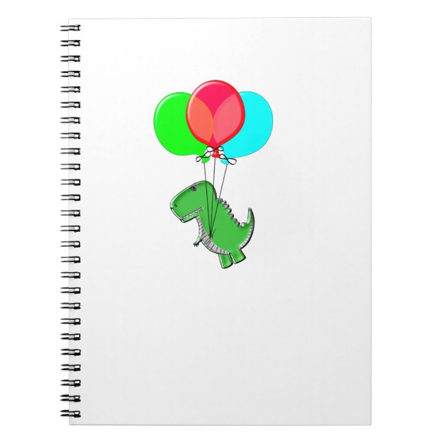 Cute And Angry Dino Flying With Party Balloons Notebook (Front)