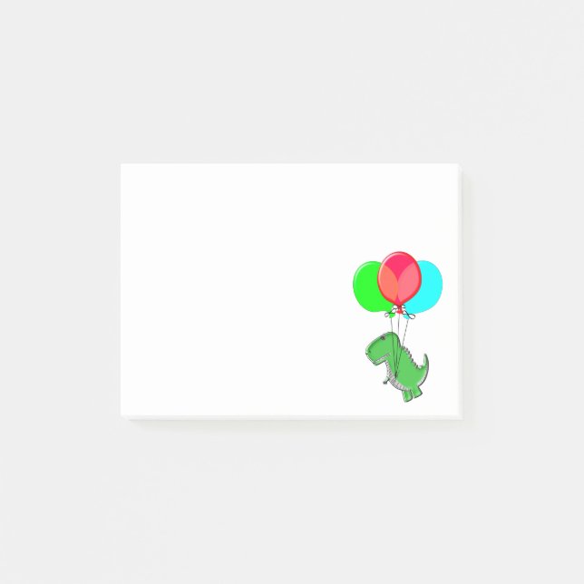 Cute And Angry Dino Flying With Party Balloons Post-it Notes (Front)