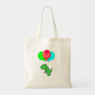 Cute And Angry Dino Flying With Party Balloons Tote Bag
