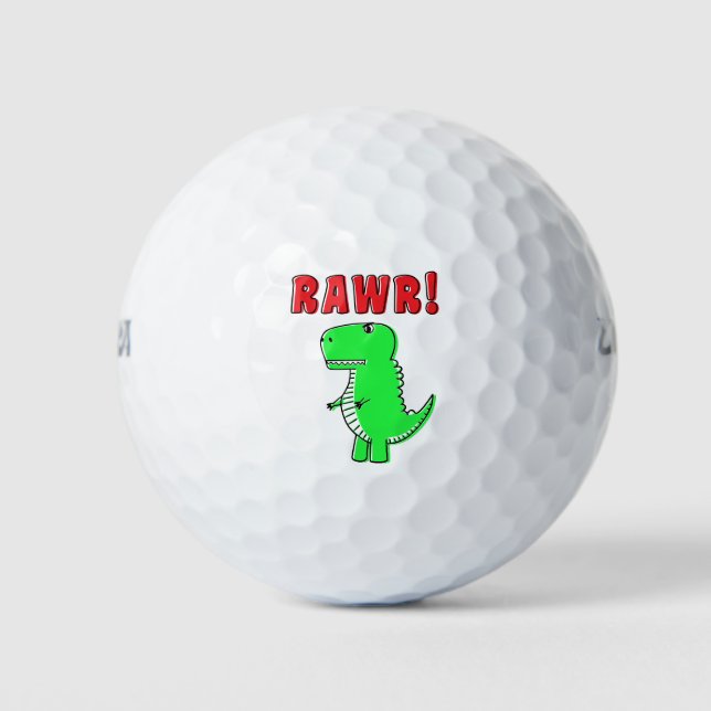 Cute And Angry Green Cartoon T-Rex Dinosaur Golf Balls (Front)