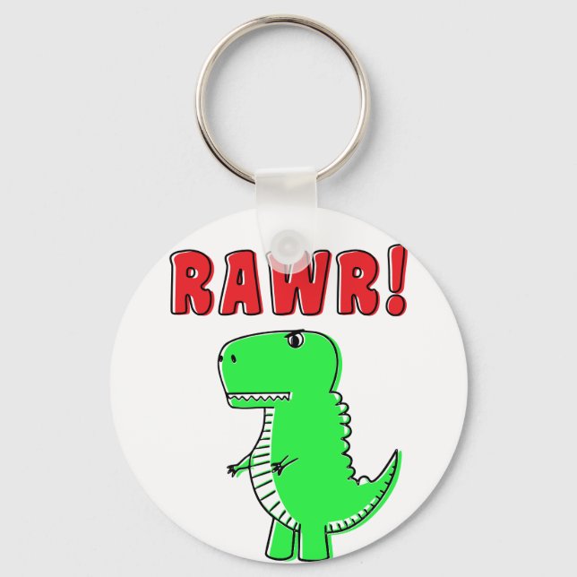 Cute And Angry Green Cartoon T-Rex Dinosaur Key Ring (Front)