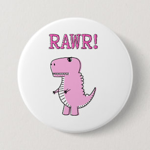 Cute And Angry Pink Cartoon T-Rex Dinosaur 7.5 Cm Round Badge
