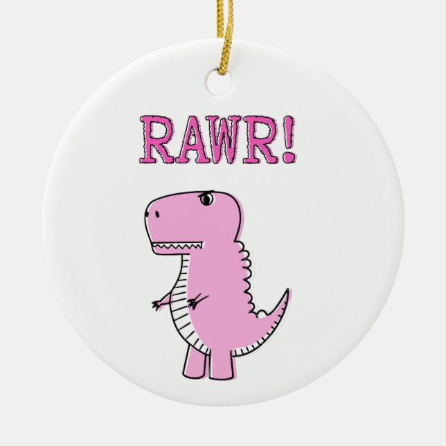 Cute And Angry Pink Cartoon T-Rex Dinosaur Ceramic Ornament (Front)