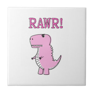 Cute And Angry Pink Cartoon T-Rex Dinosaur Ceramic Tile