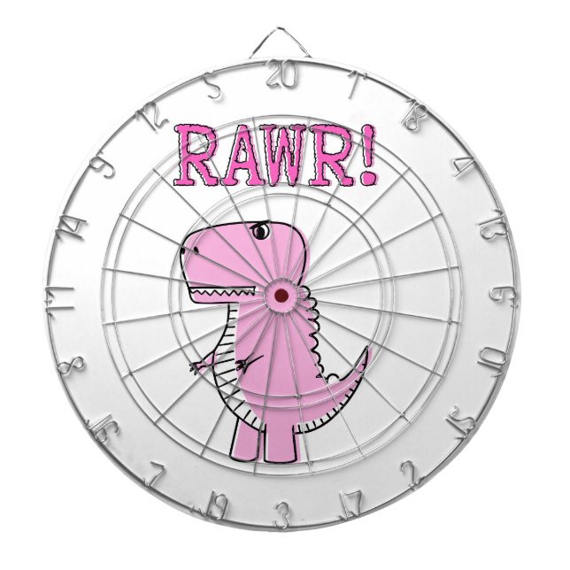 Cute And Angry Pink Cartoon T-Rex Dinosaur Dartboard (Front)