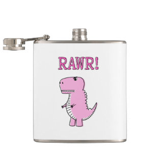 Cute And Angry Pink Cartoon T-Rex Dinosaur Hip Flask