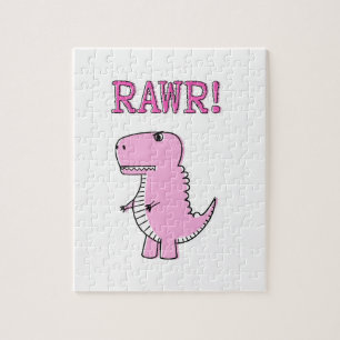 Cute And Angry Pink Cartoon T-Rex Dinosaur Jigsaw Puzzle