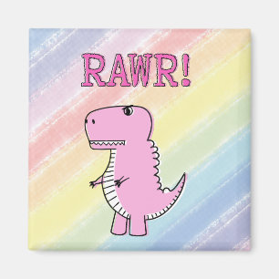 Cute And Angry Pink Cartoon T-Rex Dinosaur Magnet