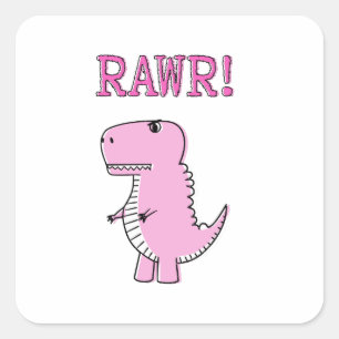 Cute And Angry Pink Cartoon T-Rex Dinosaur Square Sticker