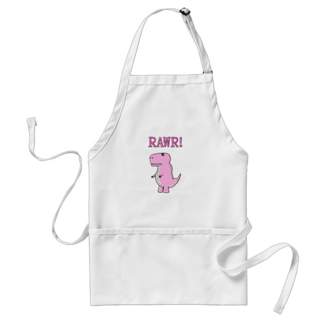 Cute And Angry Pink Cartoon T-Rex Dinosaur Standard Apron (Front)