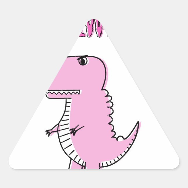 Cute And Angry Pink Cartoon T-Rex Dinosaur Triangle Sticker (Front)