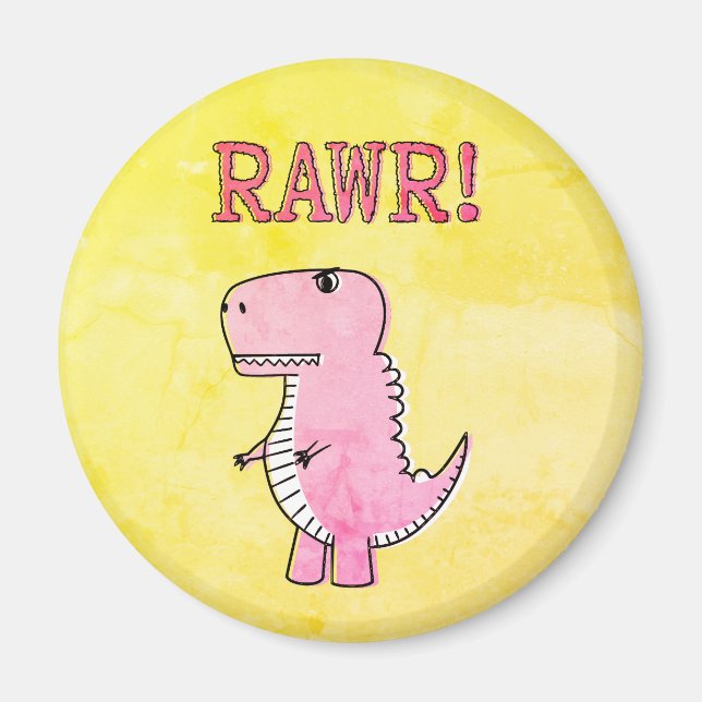 Cute And Angry Pink Cartoon T-Rex Old Paper Magnet (Front)